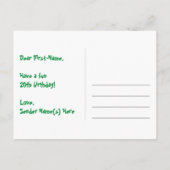 20誕生日:おもしろいハートパターン、レインボー20 ポストカード (裏面)