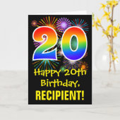 20誕生日:おもしろい花火パターン+虹20 カード (黄色い花)