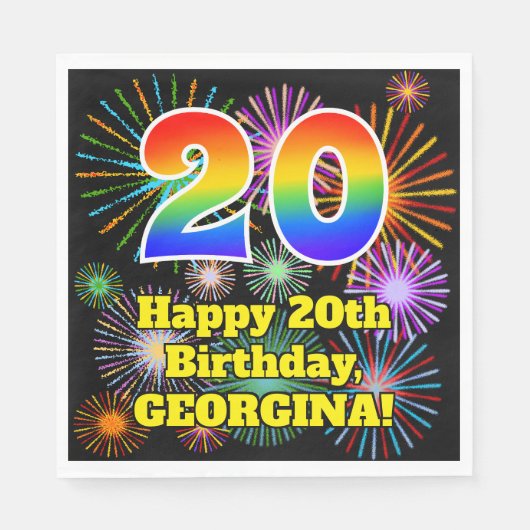 20誕生日:おもしろい花火パターン+虹20 スタンダードランチョンナプキン (正面)