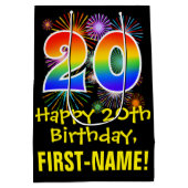 20誕生日:おもしろい花火パターン+虹20 ミディアムペーパーバッグ (裏面)