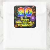 20誕生日:おもしろい花火ルック、レインボー# 20 スクエアシール (バッグ)