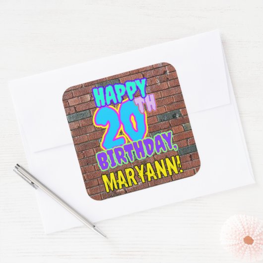 20誕生日-おもしろい、アーバングラフィティインスパイアルック スクエアシール (封筒)