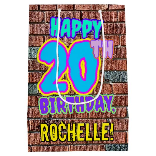 20誕生日:おもしろい、アーバングラフィティインスパイアルック ミディアムペーパーバッグ (裏面)