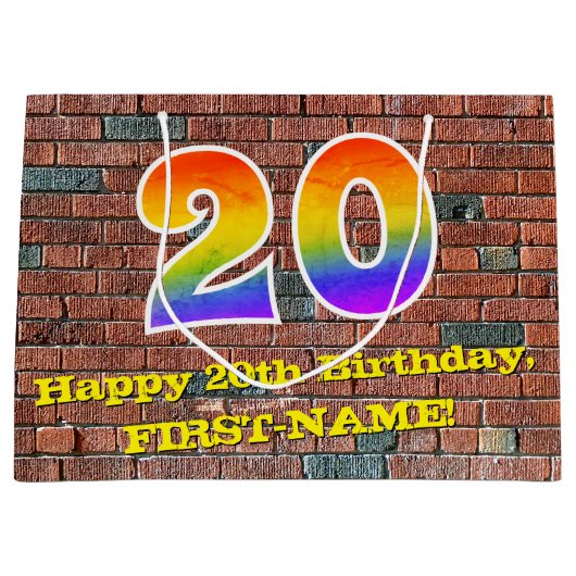 20誕生日:おもしろい、グラフィインスパイアティ・レインボー# 20 ラージペーパーバッグ (正面)