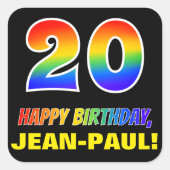 20誕生日:はっきりした,おもしろい,シンプル虹, 20 スクエアシール (正面)