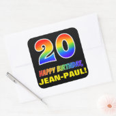 20誕生日:はっきりした,おもしろい,シンプル虹, 20 スクエアシール (封筒)