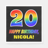 20誕生日:はっきりした,おもしろい,シンプル虹, 20 スタンダードランチョンナプキン (正面)
