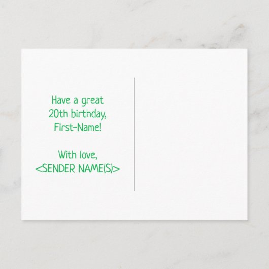 20誕生日:はっきりした,おもしろい,シンプル虹, 20 ポストカード (裏面)