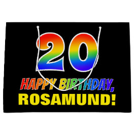 20誕生日:はっきりした,おもしろい,シンプル虹， 20 ラージペーパーバッグ