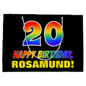 20誕生日:はっきりした,おもしろい,シンプル虹, 20 ラージペーパーバッグ (裏面)