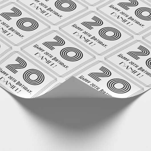 20誕生日:アールデコインスパイアスタイル「20」 +名前 ラッピングペーパー (角)