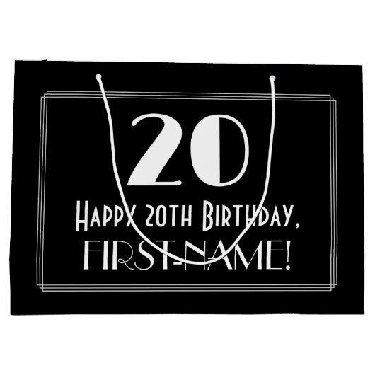 20誕生日:アールデコインスパイアスタイル「20」、名前 ラージペーパーバッグ (裏面)
