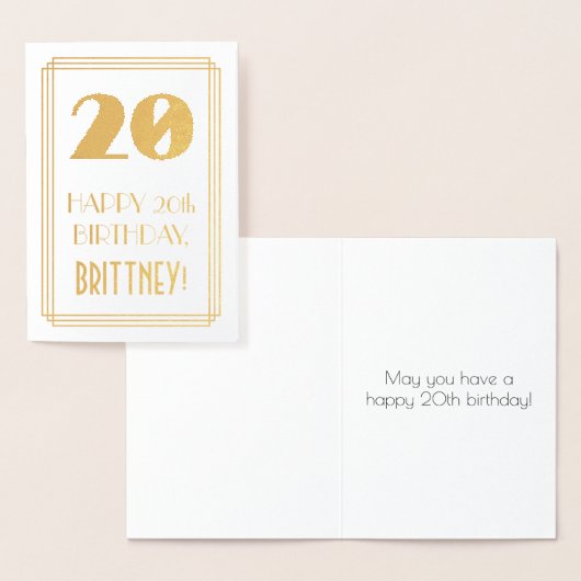 20誕生日:インスパイアアールデコ「20」の外観と名前 箔カード (ディスプレー)