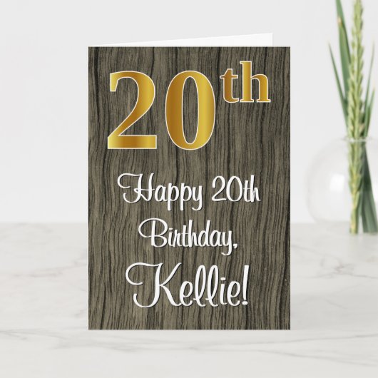 20誕生日:エレガントフェイク金ゴールドルック#,フェイク Wood カード (正面)