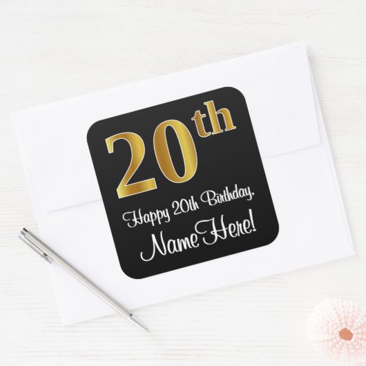 20誕生日-エレガント高級フェイク金ゴールドルック# スクエアシール (封筒)