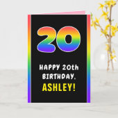 20誕生日:カラフルレインボー# 20、名前をカスタムする カード (黄色い花)