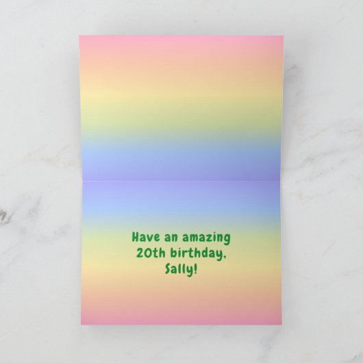 20誕生日:カラフルレインボー# 20、名前をカスタムする カード (内部)