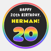 20誕生日:カラフルレインボー# 20、名前をカスタムする ラウンドシール (正面)