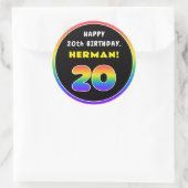 20誕生日:カラフルレインボー# 20、名前をカスタムする ラウンドシール (バッグ)