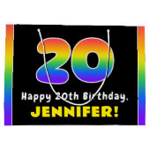 20誕生日:カラフルレインボー# 20、名前をカスタムする ラージペーパーバッグ (裏面)