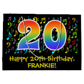 20誕生日-カラフル音楽シンボル， Rainbow 20 ラージペーパーバッグ (裏面)