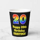20誕生日:カラフル、おもしろい、エキサイティング、レインボー20 紙コップ (正面)
