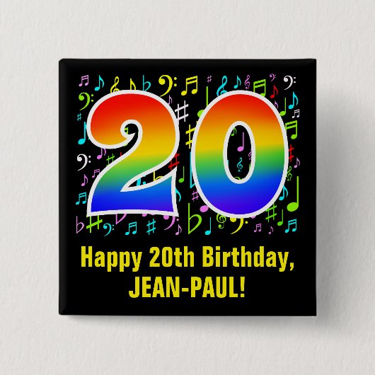 20誕生日:カラフルMusic Symbols, Rainbow 20 缶バッジ (正面)