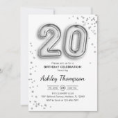 20誕生日 – シルバー・バルーン 招待状 (正面)
