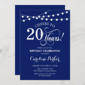 20誕生日 – ネイビーブルーホワイト 招待状 (正面/裏面)