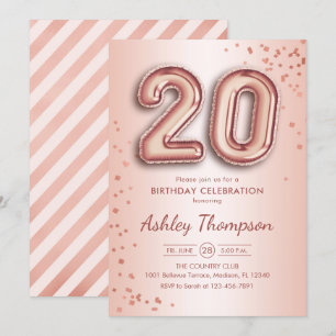 20誕生日-バラ金ゴールドバルーン 招待状