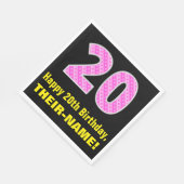 20誕生日：ピンクストライプ色のハートと"20" +名前 スタンダードランチョンナプキン (角)