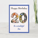 20誕生日・フォトコラージュソン記念ユニーク日 カード<br><div class="desc">祝息子さんの20歳の誕生日で、特別な誕生日カードと写真ユニークのコラージュ。この特別な息子さんのための素晴らしい誕生日挨拶状には、家族の写真を選んで20枚入れています。このテンプレートは、「素晴らしい息子へ」を兄や友人や他の誰かが好き最高のに編集できるように設計されています。文字は、カード内の両方のページでも編集できます。写真は2枚の上離れ手から右下に追加されます。ゼロは上から下に塗りつぶされます。カード上の文字には、素晴らしい青いスクリプトスタイルタイポグラフィが含まれる。写真は、主要な画像がほぼ中央に配置された正方形の姿です。このカードは、幅広いサイズでご利用いただけます。詳しくは弊社の店をご覧く素晴らしださい。</div>