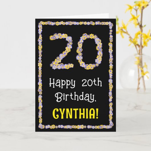 20誕生日:フローラ花数名前をカスタムする カード (黄色い花)