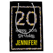 20誕生日:フローラ花数名前をカスタムする ミディアムペーパーバッグ (正面)