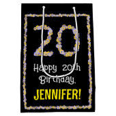 20誕生日:フローラ花数名前をカスタムする ミディアムペーパーバッグ (裏面)