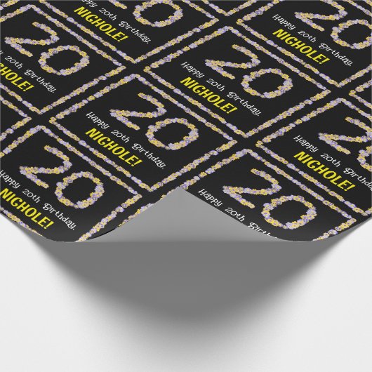 20誕生日:フローラ花数名前をカスタムする ラッピングペーパー (角)