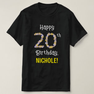 20誕生日:フローラ花数"20" +名前 Tシャツ