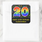20誕生日:ミュージカラフルックシンボル、レインボー20 スクエアシール (バッグ)