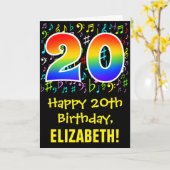 20誕生日:ミュージックカラフルシンボル+レインボー20 カード (黄色い花)
