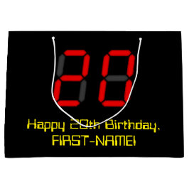 20誕生日:レッドデジタルクロックスタイル"20" +名前 ラージペーパーバッグ