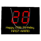 20誕生日:レッドデジタルクロックスタイル"20" +名前 ラージペーパーバッグ (裏面)