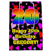 20誕生日:愛するハートパターン、虹# 20 ミディアムペーパーバッグ (裏面)