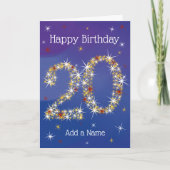 20誕生日 – 星の数20 – 青 – 年齢 カード (正面)
