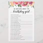 20質問について誕生日女の子の編集可能ゲーム (正面)