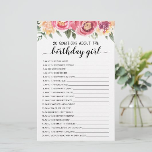 20質問について誕生日女の子の編集可能ゲーム (スタンド正面)