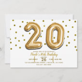 20金色風船と紙吹雪 20歳の誕生日パーティー 招待状 (正面)