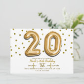 20金色風船と紙吹雪 20歳の誕生日パーティー 招待状 (スタンド正面)