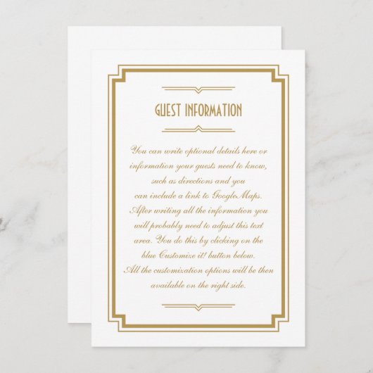 200アールデコ金ゴールド結婚フレームの挿入カード エンクロージャーカード (正面/裏面)