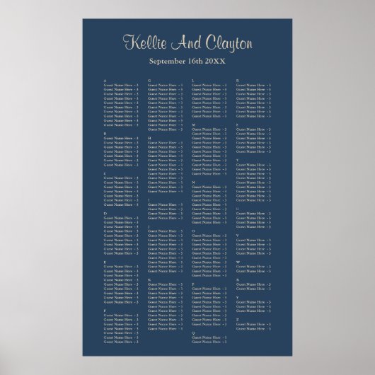 200クラシックシンプル青結婚の座席表 ポスター (正面)