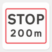 200ストップm道路標識交通安全警告確保 スクエアシール (正面)